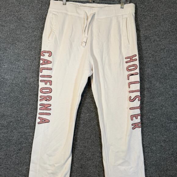 Hollister Vintage Sweatpants Adult Large White Logo Drawstring Spell Out 90s Y2K - Picture 2 of 11